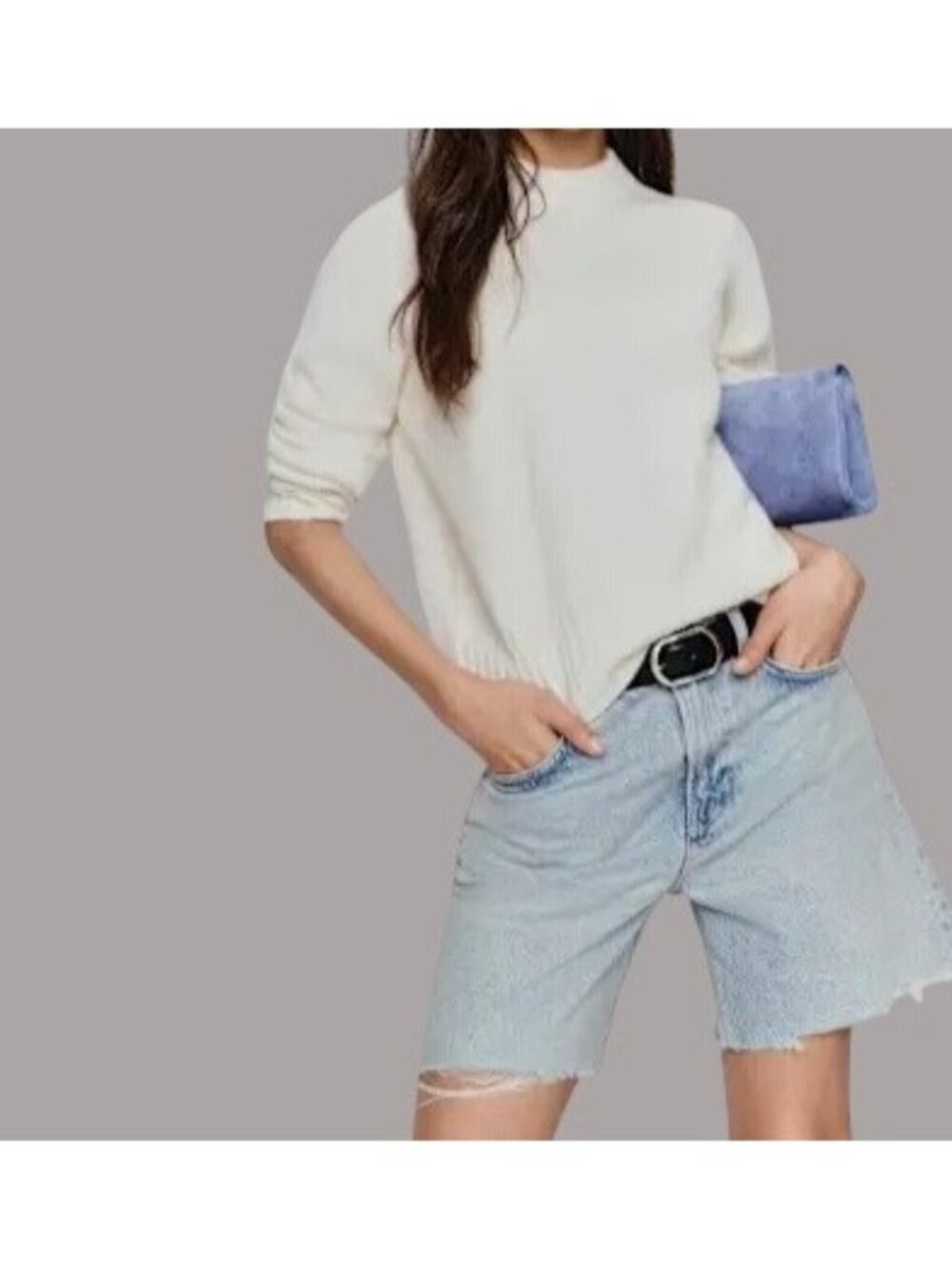 Reformation High-Waisted SZ 25 Denim Mom Shorts Frayed Hem Light Wash - Picture 6 of 11